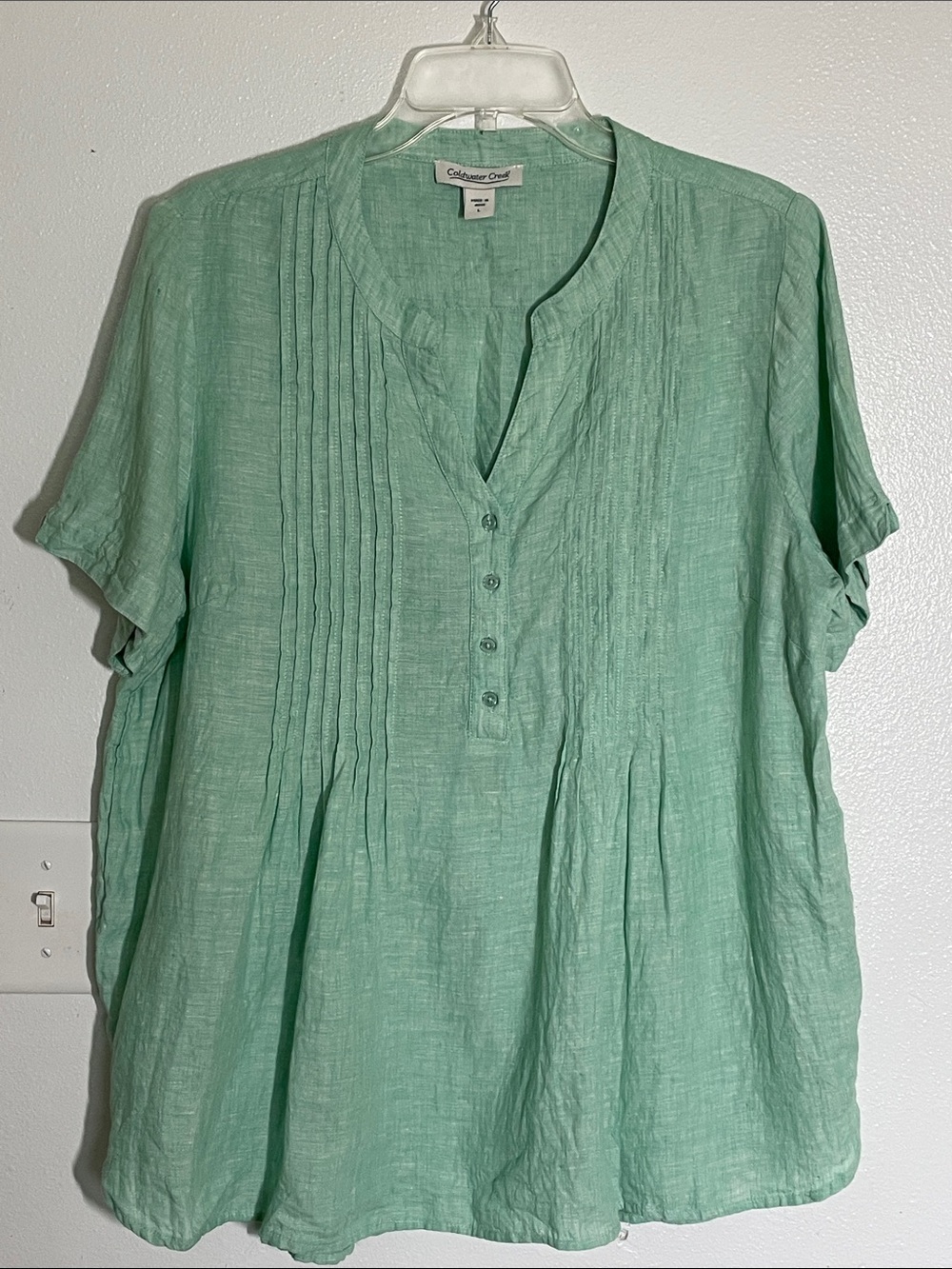 Coldwater Creek Mint Green Linen Pintuck Tunic